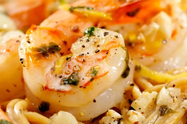 Pasta mit Garnelen in Alfredo-Sauce